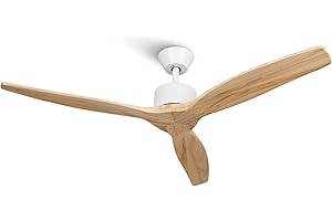 Mellerware - Ventilateur de plafond avec télécommande Brizy! 45W | Puissant | Ultra silencieux | 3 lames | Diamètre 132cm | 6 vitesses | Refroidissement + LED intégrée | Bois clair