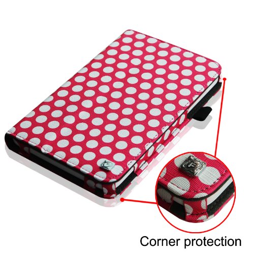 [Eckenschutz] Fintie Samsung Galaxy Tab 3 7.0 Lite T110 T111 T113 T116 Hülle Case – Slim Fit Folio Bookstyle Kunstleder Schutzhülle Cover Tasche mit Ständerfunktion für Tab 3 Lite 7.0 Zoll Tablet, Punktmuster - 3