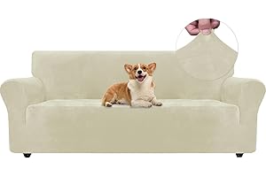 Ystyle Funda Sofa 3 Plazas, Fundas para Sofa Terciopelo, Fundas Sofa Ajustable, Cubre Sofa Elastica, Protector Sofa Gatos Arañazo Y Perros Mascotas, Funda Sofá con Reposabrazos, Beige