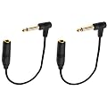 JZK 30cm Lot de 2 câbles de prolongation audio, angle droit, 6,35 mm mâle vers femelle, adaptateur jack mono TS 1/4 pouce avec connecteurs dorés pour amplificateur, clavier, haut-parleurs, Noir