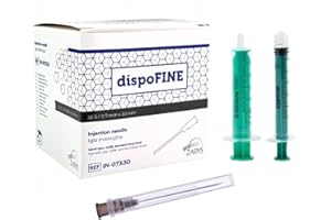 WELLNESS & CARE 100uds desechables de diferentes tamaños: 16G/ 21G/ 23G/ 26G/ 30G y 2 tubos de relleno de 3 - 5ml. Embalaje individual y estirilizado. Adecuadas para rellenar líquidos, ganado e industria. (22G)