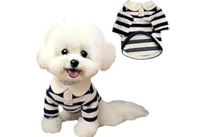AgoumLux Ropa para Perros Pequeños Camiseta de Rayas de Verano, Polo para Mascotas para Gatitos y Cachorros, Azul, S