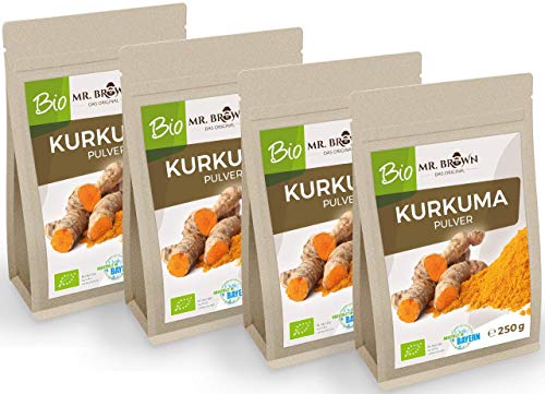 Mr. Brown Bio Kurkuma 250 g de la India, polvo de curcuma, especias molidas para cocinar y hornear, de cultivo ecológico controlado