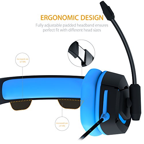 Gaming Headset para PC  MillSO PS4 Gaming Auriculares sobre la diadema para la oreja para Xbox One con micr  fono de cancelaci  n de ruido est  reo LED de luz 3 5 mm Audio Splitter Cable - Azul