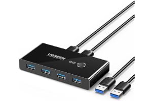 UGREEN 4 Portar USB 3.0 Share USB Switch för 2 PC, 2-i-4-ut Switch med 2 USB 3.0 Kablar för Skrivare, Skanner, Tangentbord, U