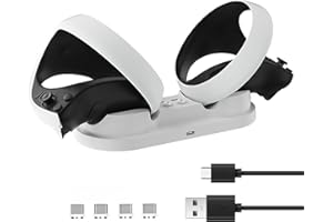 Vakiorn Ladestation für PSVR2, PSVR2 Zubehör mit Dual Stand Ladegerät Dock, LED-Licht und magnetischem Anschluss, Weiß Controller Ladestation für Perfekte Lösung eine Bequeme Aufladung Controller