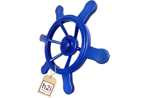 h2i Steuerrad für Spielturm & Spielhaus | Piraten Steuerrad aus wetterfestem Kunststoff | bewegliches Spielschiff | Spielturm Zubehör | blau