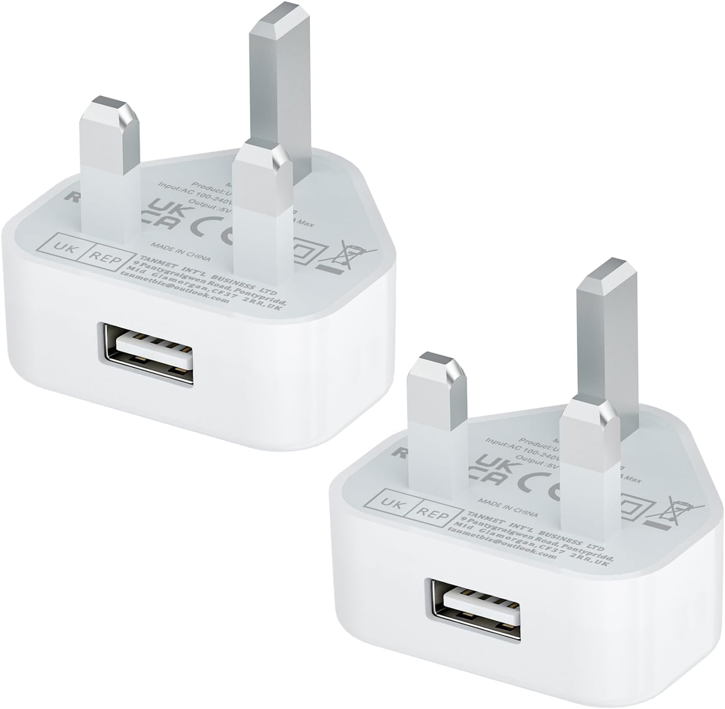 USB Plug UK,USB Charger Plugs Adaptor UK 5W Phone Plugs with USB Port Compact Mains Charge Head with Smart IC 5V 1AMP Charging Compatible with iPhone 13 12 11 SE XS XR X 8 7 6 5,iPad,Watch,2Pack