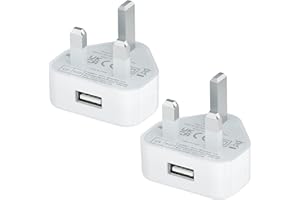 USB Plug UK,USB Charger Plugs Adaptor UK 5W Phone Plugs with USB Port Compact Mains Charge Head with Smart IC 5V 1AMP Charging Compatible with iPhone 13 12 11 SE XS XR X 8 7 6 5,iPad,Watch,2Pack