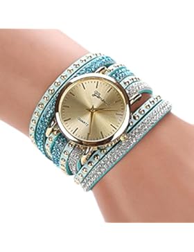 Sannysis Frauen-Kristall Niet Armband geflochtenes Wickel Wrap-Armbanduhr