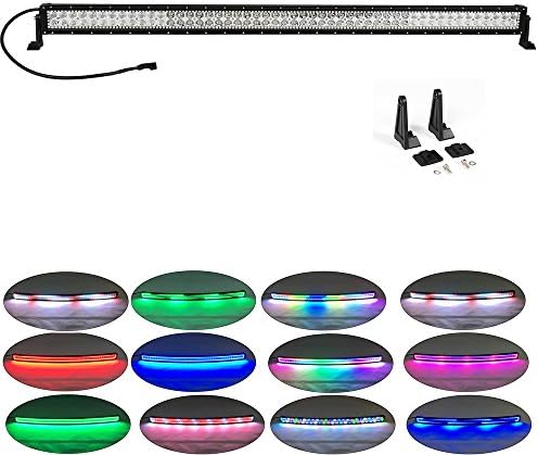 Colorbarz Straight 52" 300W LED Work Light Bar with RGB chasing halo ring 10 solid colors over 72 modes Off Road Lights Fog Lights Boat Lighting with wiring harness Bumper