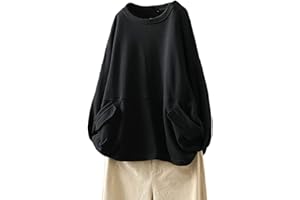FTCayanz Donna Manica Lunga Camicia Girocollo Oversize Felpa Casual Tunica Pullover Top con Tasche