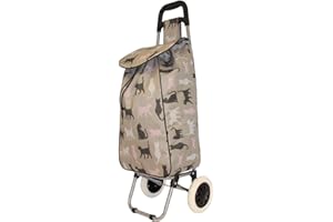 BORDERLINE 40L Lightweight Shopping Trolley, Hard Wearing & Foldaway Trendy Folding/Collapsible Push/Pull Carts for Easy Storage with 2 Wheels (Cats)