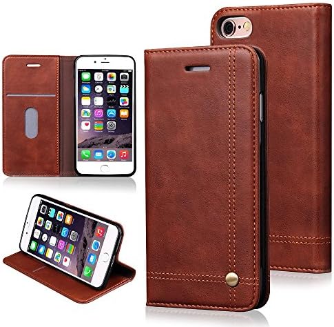 Euhubb iPhone 6, 6S Wallet Case, Slim, Premium Faux Leather, Card Holder, Magnetic Closure, Lightweight, Classic Design For iPhone 6/6S (4.7 Inch) - Dark Brown