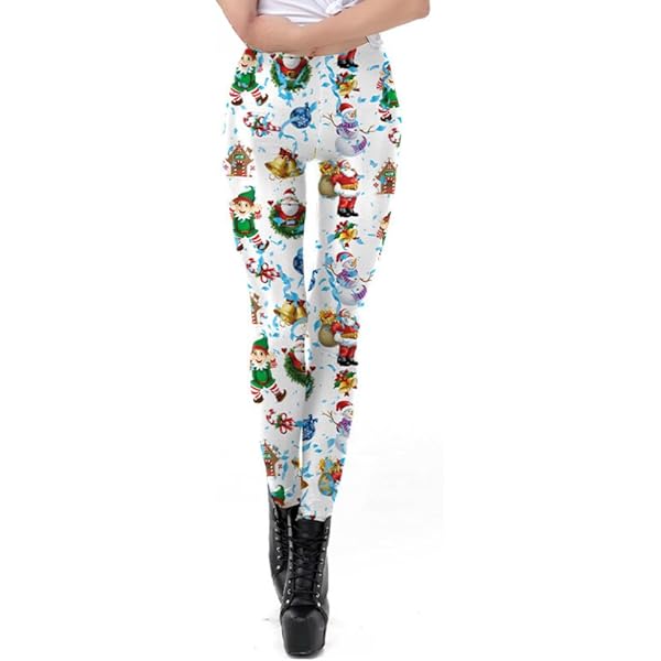 Jindong Leggings De Noël Pour Femmes Automne Et Hiver Imprimé Artistique Pantalons Doux Et Extensibles