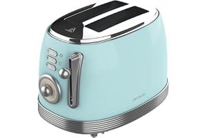 Cecotec Brödrost brödrost & knapp 800 vintage ljusblå 850 W, dubbla extra breda korta slitsar på 3,8 cm, 2 brödskivor, rostfr