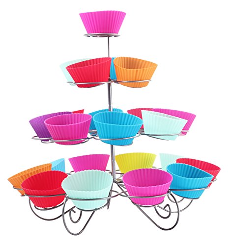 4 Niveles 23 Tazas Cupcakes Pantalla Soporte de Metal Cupcakes Árbol de Soporte para Boda Fiesta de cumpleaños