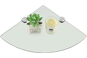 SAYAYO 250MM (7MM Thick) Bathroom Glass Corner Shelf Glass Shelf Wall Mounted Tempered Transparent Glass with Chromed Shelf Brackets, EGBL1012S-C