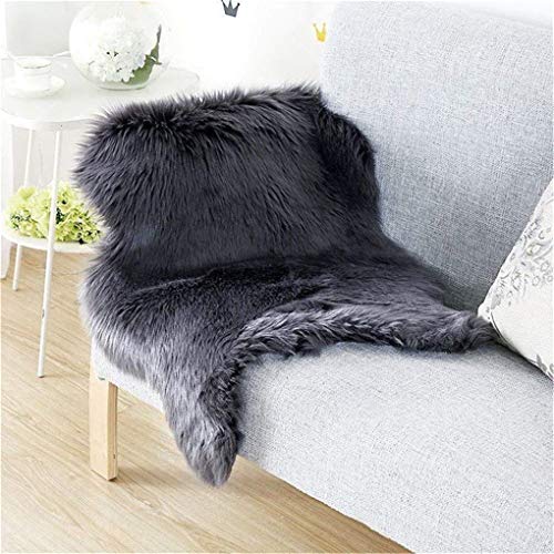KAIHONG Faux Lammfell Schaffell Teppich (60 x 90 cm) Lammfellimitat Teppich Longhair Fell Optik Nachahmung Wolle Bettvorleger Sofa Matte (Schwarz, 60 x 90 cm)