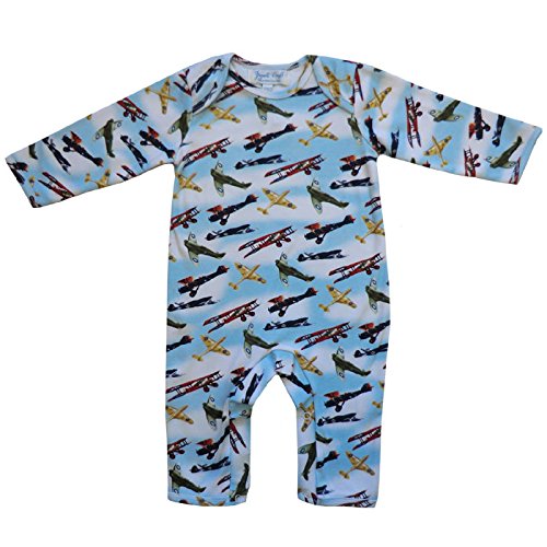 Powell Craft 100% Cotton Vintage Aeroplane Spitfire Design Jumpsuit Long Sleeve Baby Boys Romper - Great for a new baby gift