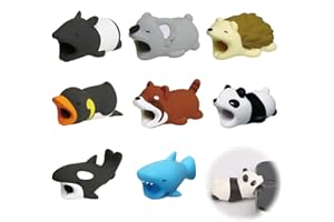 ZORTVUL 8 Stück Kabelschutz Tiere Beißen, Niedlich Ladekabel Schoner Tier Panda Hai Tiger Ente Igel Ladekabelschutz Tier Set Für Die Meisten Mobiltelefone Und Ipad-Ladegeräte