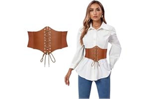 Ceihwa Ceinture Corset Femme Cuir Élastique Corset à Lacets Ceinture Corset Steampunk Vintage Corset Pirate Waspie Ceinture Medievale Élastique Ceinture Rétro Bustier Corset Serre Taille