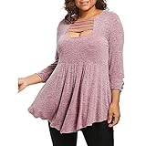 Große Größe Bluse Huihong Damen Elegante Casual DREI Viertel Leiter Ausgeschnitten Hohe Taille T Shirt Tunika Tops XL-4XL (Rosa, 4XL/EU:50)