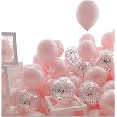 Makaron Pembe G&uuml;m&uuml;ş Konfetili Şeffaf Balon seti 20 Adet
