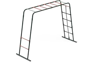 Plum Play Metal Monkey Bars Climbing Frame with Stippled Powder Coating for Extra Grip and Support - Cargo Climbing Net - Max user weight 50kg - Up to 3 users at a time - Min age from 3 years Plus