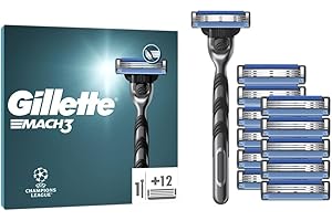Gillette Mach3 Men's Razor + 12 Razor Blade Refills, 3 Blades for a Smooth Shave, Fits All Mach3 Handles