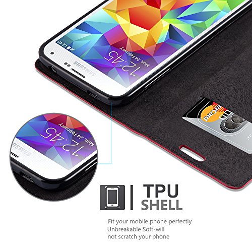 Samsung Galaxy S5 / S5 NEO HÃ¼lle in ROT von Cadorabo - HandyhÃ¼lle mit unsichtbarem Magnetverschluss Standfunktion und Kartenfach Case Cover SchutzhÃ¼lle Etui Tasche Book Klapp Style in APFEL ROT