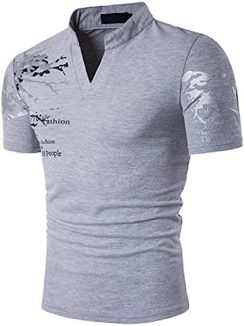 YCHENG Men's Henley V Neckline Short Sleeve Printing Polos T Shirts Tops