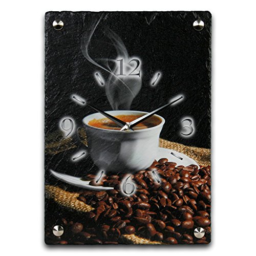 Kaffee Luxus Designer Wanduhr Funkuhr aus Schiefer *Made in Germany leise ohne ticken WS108FL