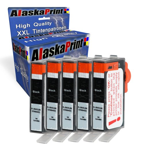 Alaskaprint WOW-Angebot 5x Druckerpatronen Ersatz für Hp 1x 364 XL Tinte black, je 25ml Ersatz für Hp CB316EE ( 364 xl , hp364xl), schwarz, bk, Original Niceserie