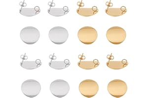 UNICRAFTALE 20 pcs Boucles D'Oreilles en Acier Inoxydable Boucles D'Oreilles Courbes Plat Rond avec Boucle Boucles D'Oreilles Or et Acier Inoxydable Couleur D'Oreille pour la Fabrication de Bijoux