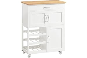 ‎SOBUY SoBuy Servierwagen mit Rollen Küchenwagen mit Arbeitsplatte Rollwagen mit Schubladen, Weinregal Kücheninsel Kochinsel Küchenregal stehend Möbel für Küche, Esszimmer & Outdoor Weiß 67x86x38cm FKW45-WN