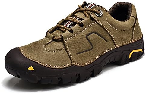 Coolgoing Men hiking shoes Genuine Leather leisure shoes male waterproof non - slip sports shoes breathable trekking camping shoes , khaki , 44