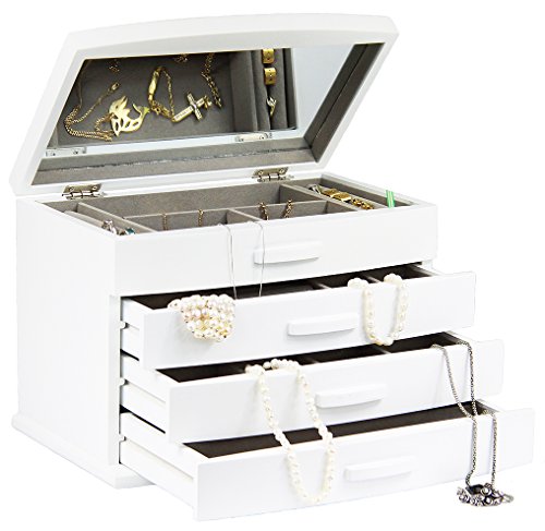 Preisvergleich Produktbild SCHMUCKKASTEN elegant SCHMUCKKÄSTCHEN Holz SCHMUCKSCHATULLE edel extravagant XL (Weiß)