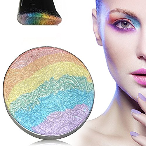 Regenbogen Kuchen Rainbow Highlighters Lidschatten Rouge Kontur Lidschatten Kosmetik Rouge, Makeup Regenbogen-Highlighter, Leuchtmarker-Palette, Makeup Palette Puder Regenbogen Kuchen, 6 Farben in 1