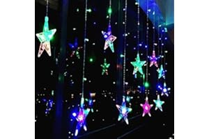 Curtain Light, EONHUAYU 12 Stars 138 LED Star Window String Lights avec 8 Modes D'éclairage à Piles pour le Décor de Noël Fête de Mariage Accueil Chambre Décors Décorations Murales (Multicolor)