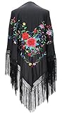 La Señorita Mantones bordados Flamenco Manton de Manila Grande negro flores de colores flecos negro