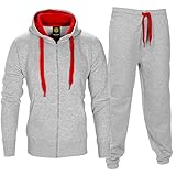 Herren Contrast Cord Full Zip Brushed Fleece Tracksuit-Grey/Red-M