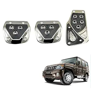 Allure Auto 3 Pcs Sports Anti-Skid Car Pedals (Manual Shift) kit Pad Covers Set (Black) for Mahindra Bolero