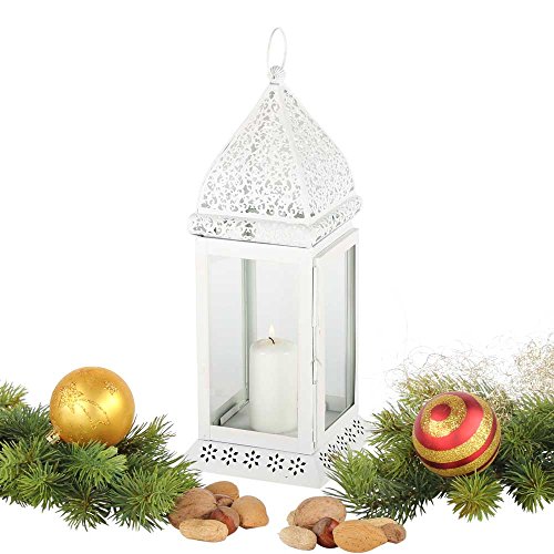 Laterne Metall Gartenlaterne Mula 40cm Hängewindlicht Windlicht Teelicht (weiss) - 6