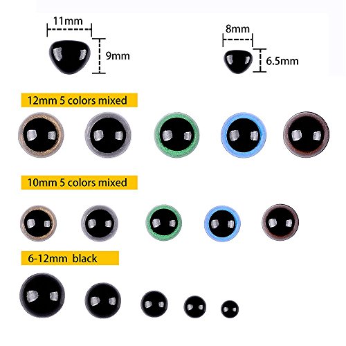 364 Stück 6 – 12mm Bunte Kunststoff Sicherheit Augen und Sicherheitsnasen mit 364 Stück Unterlegscheiben für Puppe, Marionette, Plüschtier - 2