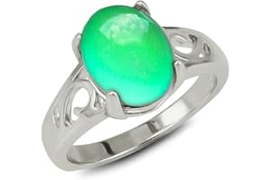 Fun Jewels - Stimmungsring mit ovalem Stein - Farbwechsel je nach Stimmung – Silberfarben - Messing - für Frauen und Mädchen