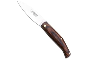 CUDEMAN ALBACETE Navaja Cudeman Solsona 444-RF hoja de acero 420 de 8 cm y empuñadura de estanina roja de 10 cm con funda de cuero para Caza, Pesca, Supervivencia y bushcraft + Portabotellas Regalo