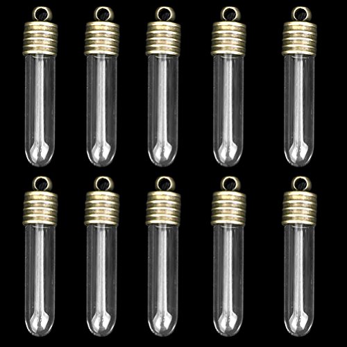 Pixnor 10ST Mini leeres Glas Tube Vials Charms Wunsch Flaschen Anhänger klar - 7