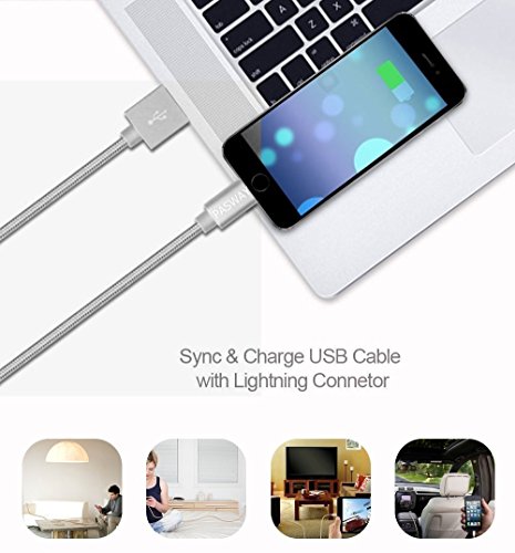 Lightning Kabel Pasway iPhone Ladekabel 3 Pack (1M, 2M, 3M) Nylon Geflochtenes USB Kabel mit Lightning Connector für iPhone 6/6 Plus/6S, iPad Air 2, iPad Pro und mehr Grau - 3