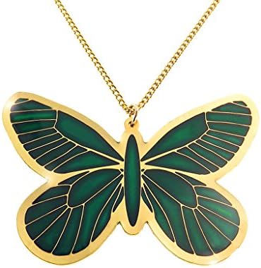 Gold Plated Butterfly Necklace - Green Enamel Laser Cut Pendant - NanoStyle Jewellery